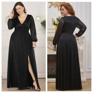 NWT Ever Pretty Women's Sexy V Neck Shiny Evening Dress Black Size 22